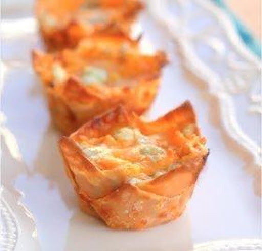 This picture is of the Buffalo Chicken Cupcakes using Wonton Wrappers.