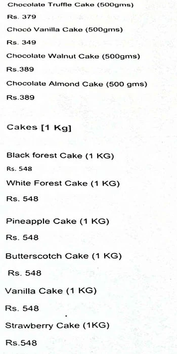 Flora Cake menu 