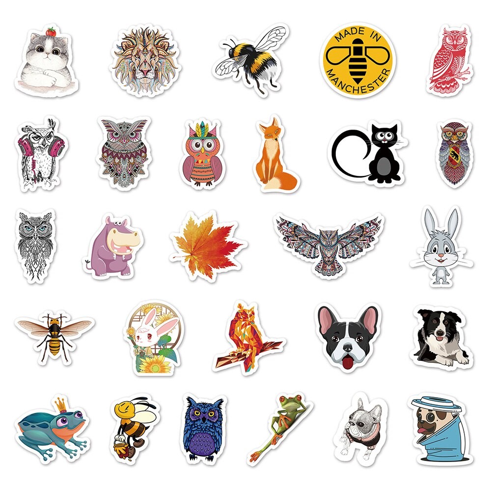 50pcs/Pack Animal-Food Theme Sweet Donut Cartoon Graffiti Sticker