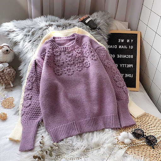 Title 2, Three-Dimensional Flower Embroidery Sweater Wom...