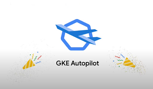 GKE Autopilot icon with celebratory streamers