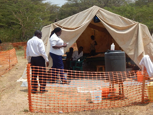 Isolation tents pitched at Homa Bay county Hospital for special treatment of cholera victims. Food vending has been banned in Meru following an outbreak. Photo/File