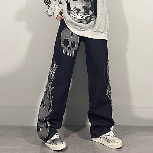Title 3, Skull Reverse Patch Embroidered Jeans for a bol...
