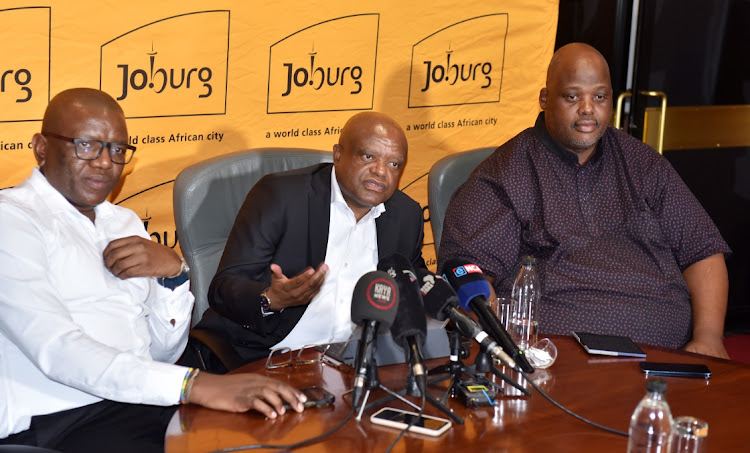 Executive mayor of City of Johannesburg, Dada Morero joined by acting CEO of Johannesburg Property Company Musah Makhunga and acting head of department of Johannesburg Roads Agency Sipho Nhlapo.