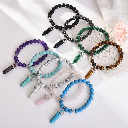 Title 5, Round Bead Amethyst Powder Crystal Fashion Brac...
