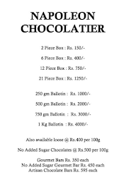 Napolean Chocolates menu 1