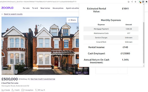 Simple Property Investment Extension For Zoopla