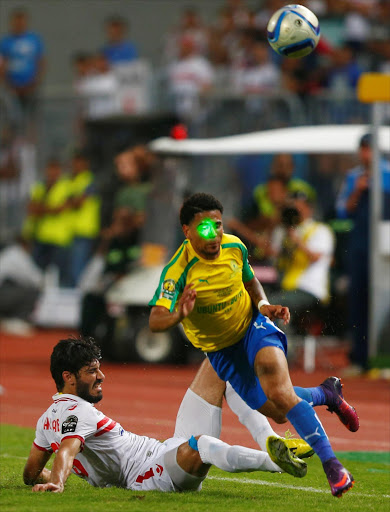 CAF African Champions League Final - Egypt's El Zamalek v South Africaâ€™s Mamelodi Sundown - Borg El Arab Stadium, Alexandria, Egypt - 23/10/2016 - Dowidar Ahmed of Egypt's El Zamalek and Tau Percy of South Africaâ€™s Mamelodi Sundown in action. REUTERS/Amr Abdallah Dalsh