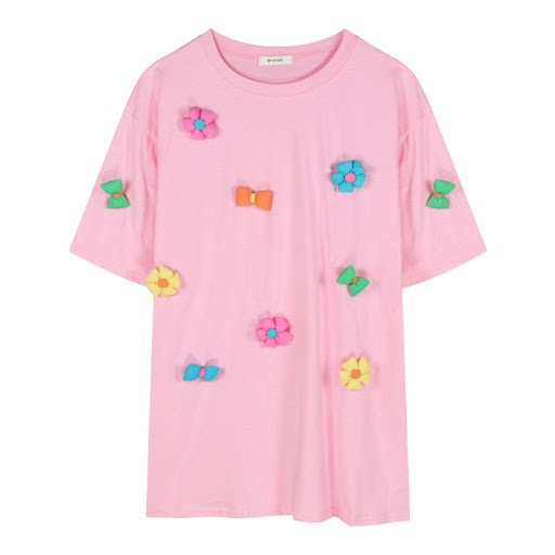 Title 1, White 3D Flower Short Sleeve T Shirt