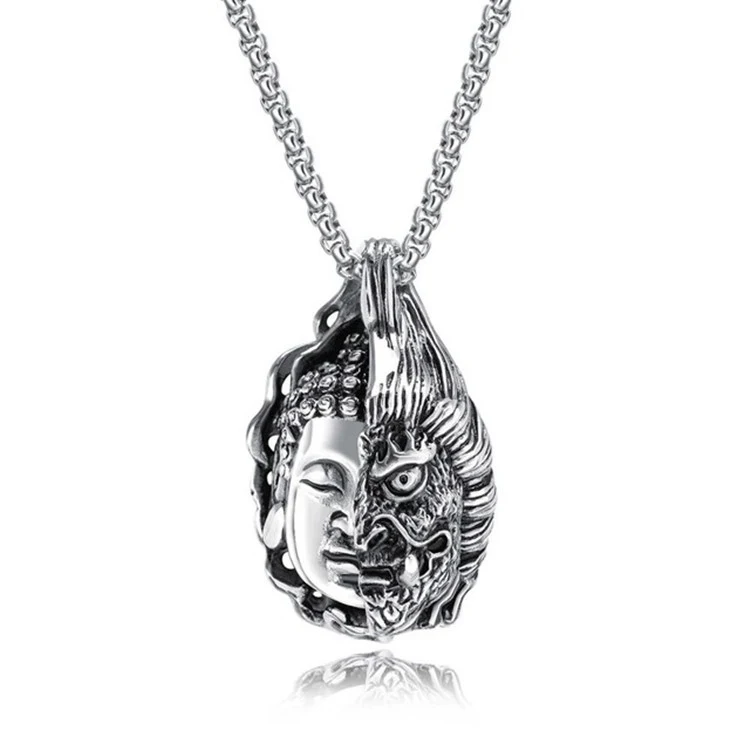 Collier Homme Mode Personnalité Un Éclair de Pensée Moitié Bouddha Moitié Magie. Un bijou unique pour affirmer votre style et spiritualité.