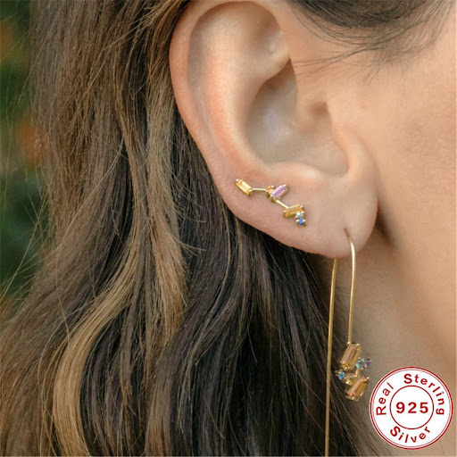 Title 1, S925 Sterling Silver Square Zircon Ear Clip, a ...