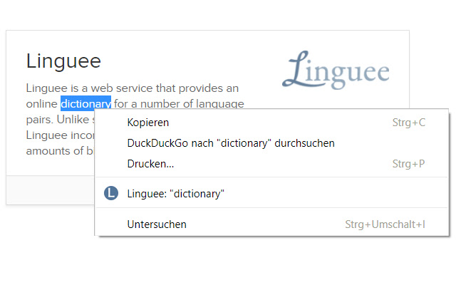 Linguee Context Menu chrome extension