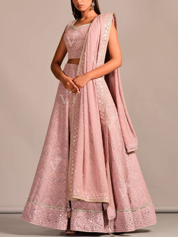 Blush Pink Embroidered Lehenga Set