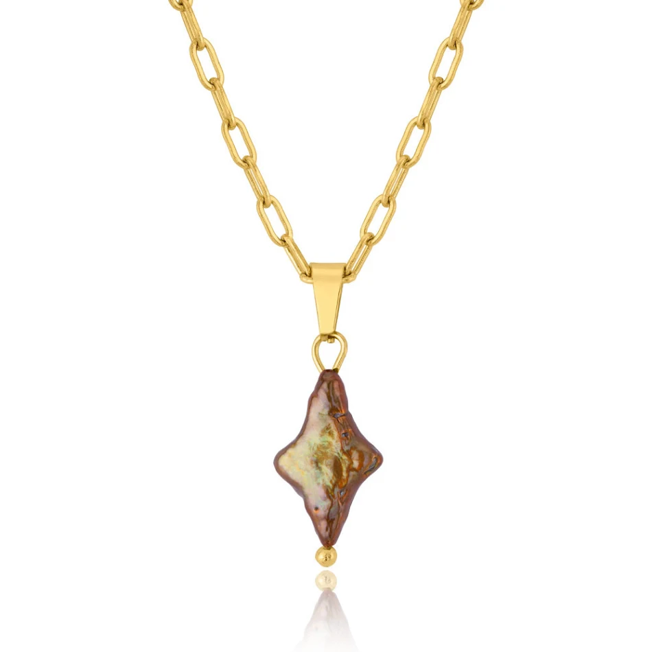 Collier Pendentif Croix Perle Naturelle Acier Inoxydable Bijou Élégant pour Femmes et Filles Cadeau Idéal