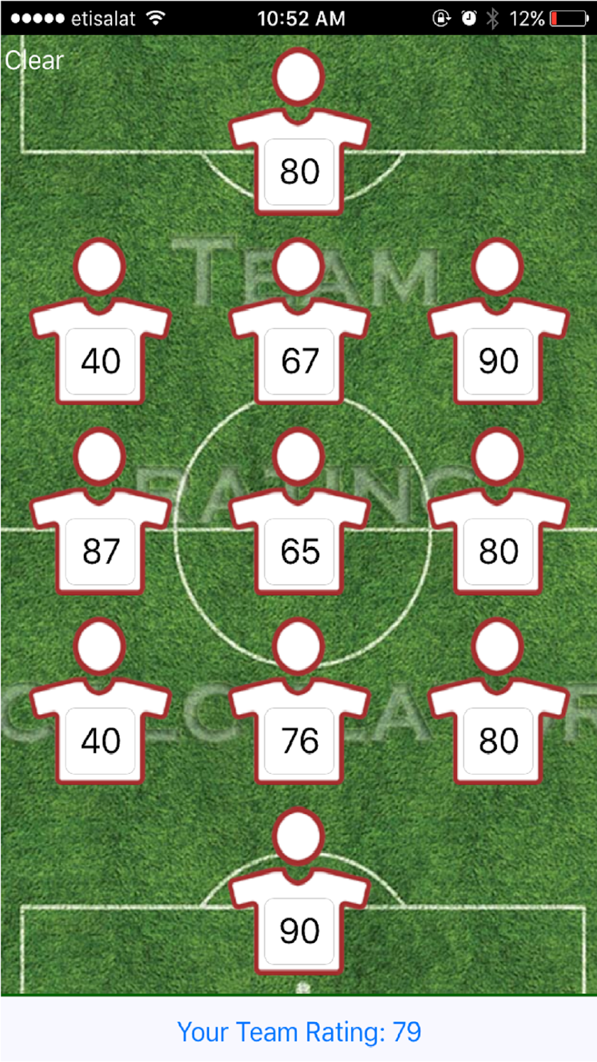 Ultimate Team Rating Calc. Screen 1