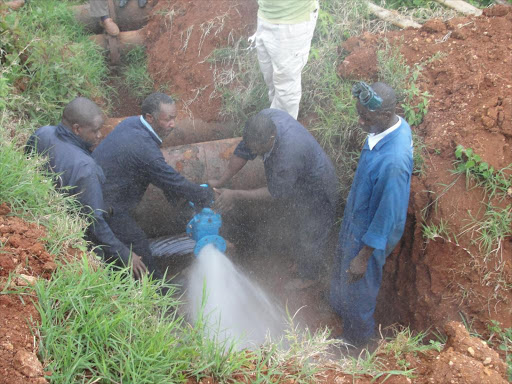 Nairobi Water and Sewerage Company working to fix a water pipe.