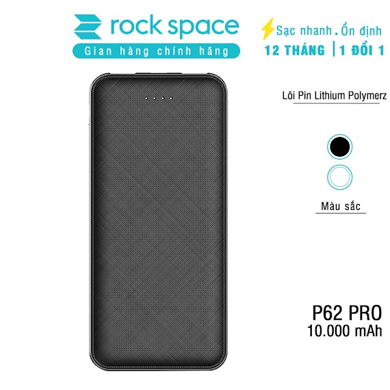 Sạc Dự Phòng Mini, Chinh Hang Rockspace P62 Pro Dung Lượng Thực 10000Mah Dành Cho Iphone, Samsung Bảo Hành 12 Tháng