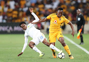 Kaizer Chiefs' left-back Philani Zulu is tackled by Percy Tau of Mamelodi Sundowns during the Absa Premiership 2017/18 at FNB Stadium, Johannesburg South Africa on 27 January 2018. The match ended goalless.