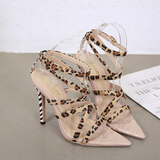 Title 9, Leopard-Print Fine High-Heeled Cross Strap Sandals