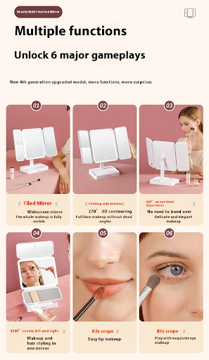 Title 14, Desktop Three-fold Makeup Mirror With Light Int...
