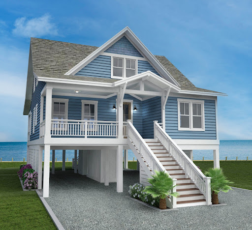 Property purchase in Greenbackville (United States) - Blue stilt house with staircase