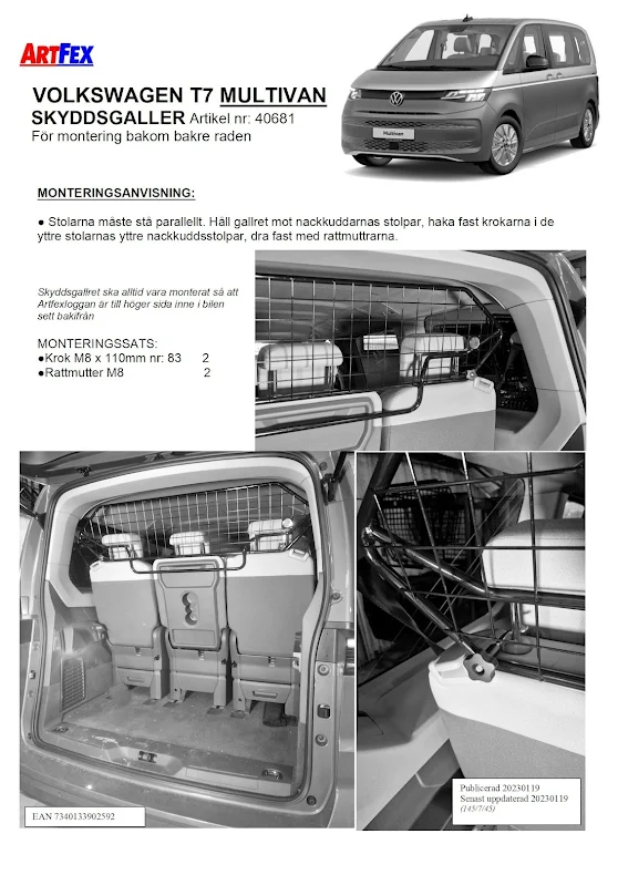Artfex Hundgaller/lastgaller Volkswagen T7 Multivan (skrymmande)