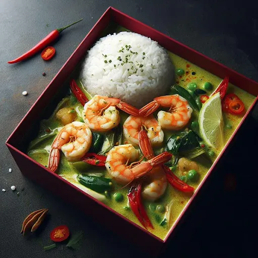 Thai Green Curry Prawn With Steamed Rice