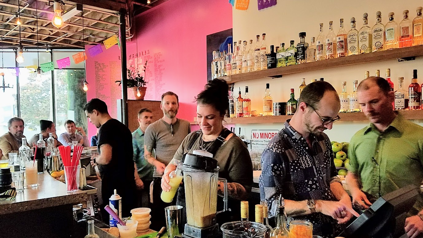 The bustling bar at Shipwreck PDX at Taqueria Nueve pop up in May