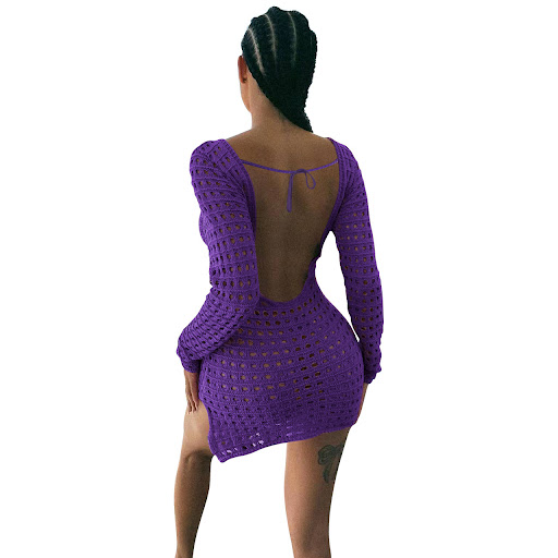 Title 30, Hollow Out Ice Silk Dress Womens Clothing Summ...