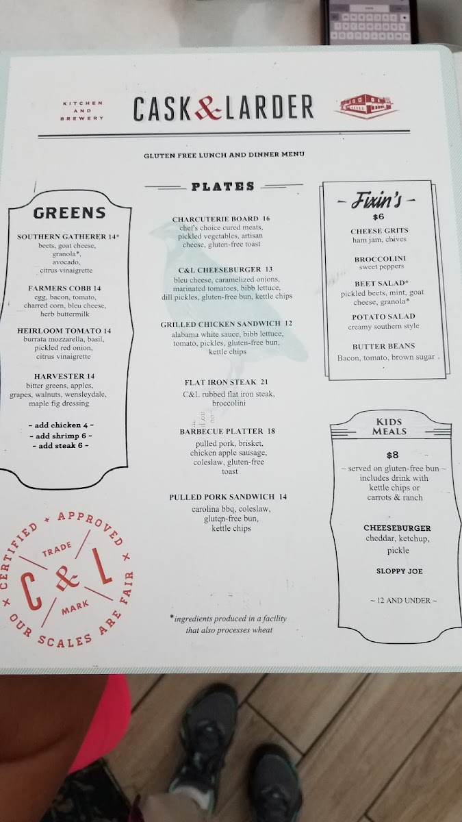 GF Lunch and Dinner menu.
There is a GF breakfast menu on the other side.