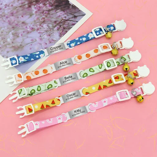 Personalized ID Tag Cat Collar With Bell Safety Breakaway Cats Collars Quick Release Cute Necklace Free Engrave For Cats