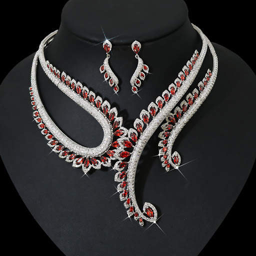 Title 4, INS Wind Zircon Necklace Earring Set Sparkling ...