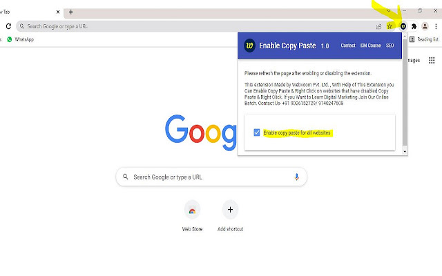 Enable Copy Paste & Right Click chrome extension