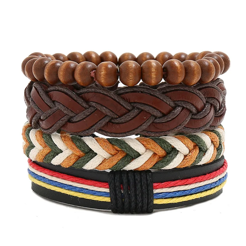 Title 5, Pulseira de couro trançado vintage masculina, a...