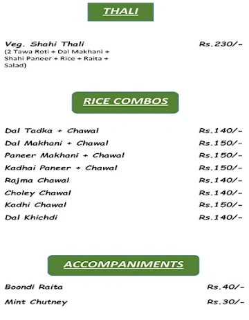 Home Style Dhaba menu 