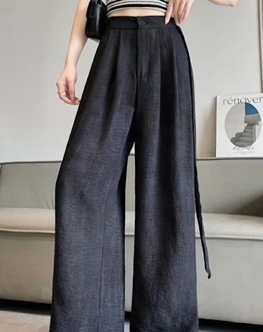 Pantalones anchos de lino teñido an - 0