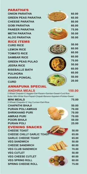 Annapurna Tiffin menu 