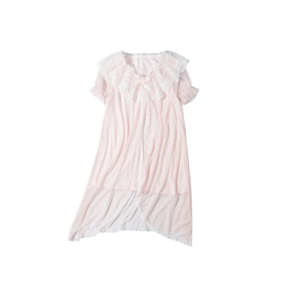 Zomer nachtjapon voor meisjes, korte mouwen, katoenen kant, prinsessenstijl, kinderkleding voor thuis, voor grote kinderen.