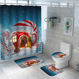 Set pentru baie: perdea, covorase si husa de toaleta, Christmas Home