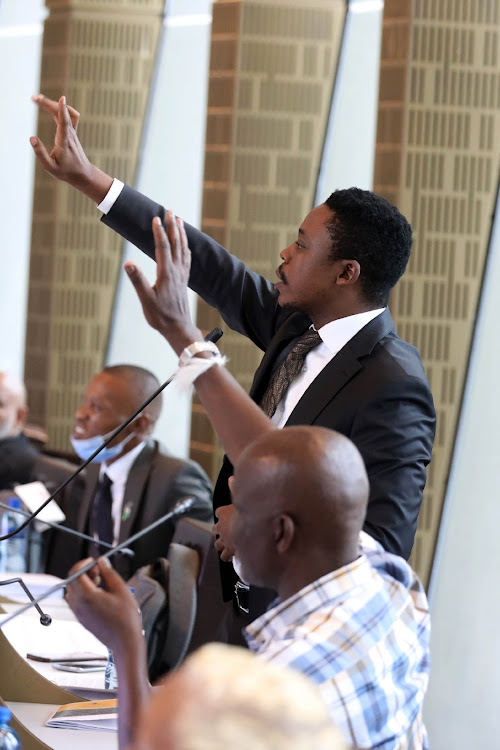 Thapelo Amad of Al Jama-ah with other councillors during the first ordinary council sitting in Braamfontein, Johannesburg, in January 2022.