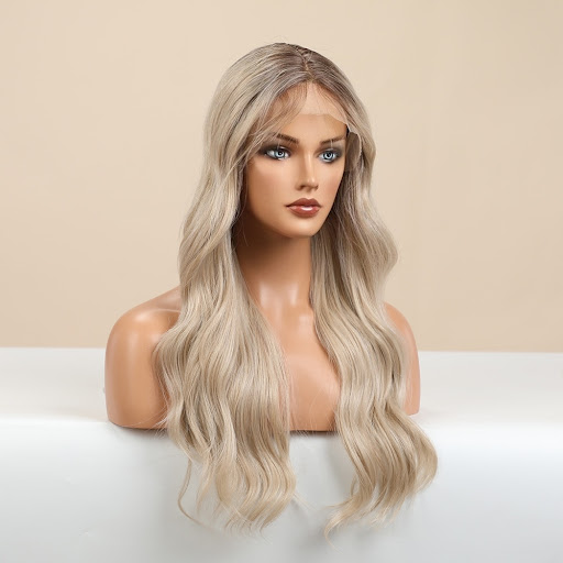 Title 3, Gradient Golden Texture Large Curly Lace Wig Fo...