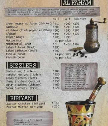 Zaatar Arabic Restaurant menu 
