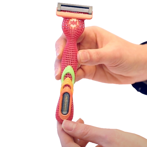 Image of a prototype shaving razor 3D printed on a Mimaki 3DUJ-2207 full color 3D printer