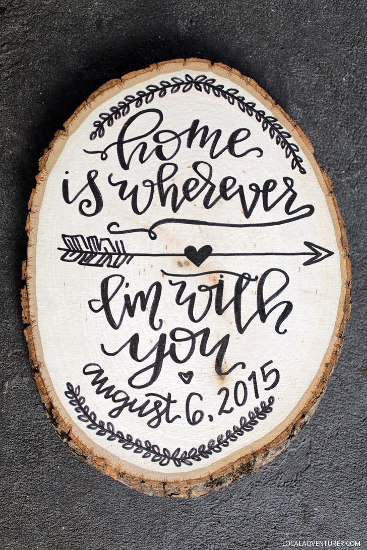 Wood Slice Art with Custom Quote (5 Unique Five Year Anniversary Gift Ideas).