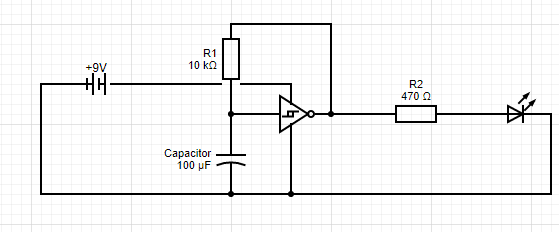 Blink LED with inverter circuit. 