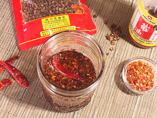 Red pepper flakes, sichuan pepper, oil and more.