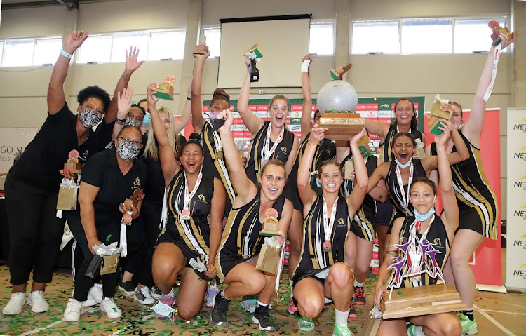 The winning Cape Winelands team after the final on day 6 of the Spar National Netball Championships at Hoerskool DF Malan in Cape Town on December 11 2021.