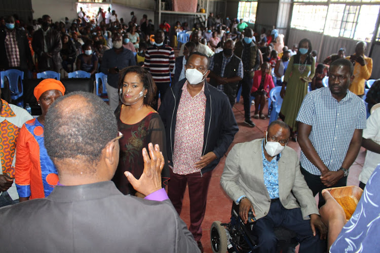 Nairobi Woman Re Esther Passaris, former Dagoretti South MP Dennis Waweru, Westlands MP Tim Wanyonyi and ODM secretary general Edwin Sifuna at Christian New Hope Church, Githurai area on February 6