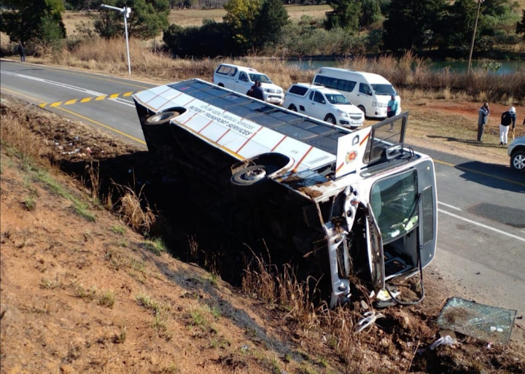 A bus transporting medical patients overturned in the KZN Midlands on Monday.