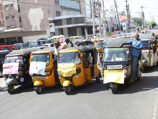 Tuk-tuk operators protest against harassment on Digo Road in Mombasa.